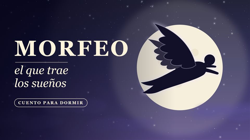 Morfeo volando con sus alas delante de la luna llena