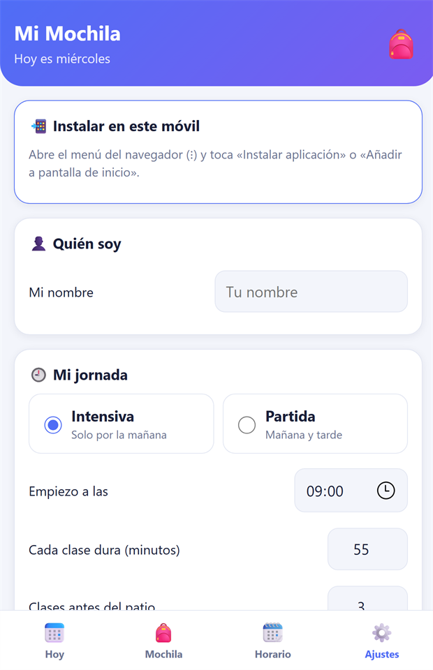 Ajustes de la jornada: hora de entrada, patio y clases