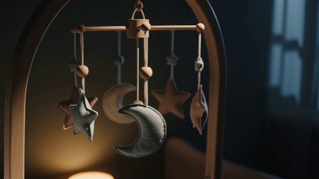 Móvil de cuna con estrellas y una luna de tela