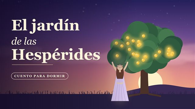 Una de las Hespérides junto al árbol de las manzanas de oro al atardecer