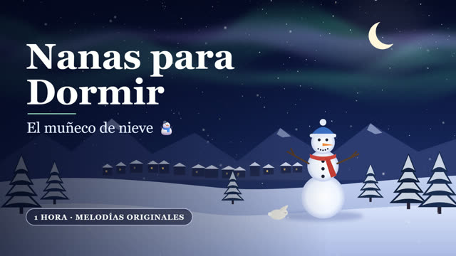 Un muñeco de nieve con bufanda bajo una aurora y una luna creciente